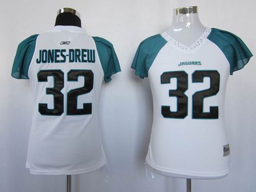 Jaguars #32 Jones-Drew White Women's Field Flirt Stitched NFL Jersey